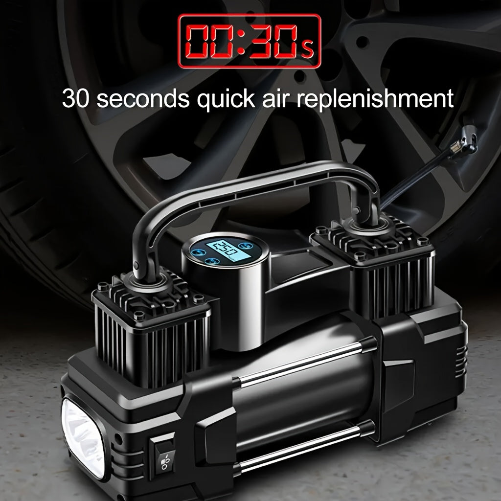 12V 150 PSI Air Compressor Tire Inflator Portable Powerful Dual Cylinder Air Pump, Used For Car Tires, Car Accessories, Automatic Tire Pump, With LED Digital Pressure Gauge, LED Light, Suitable For SUV, Truck, Car, Bicycle, B