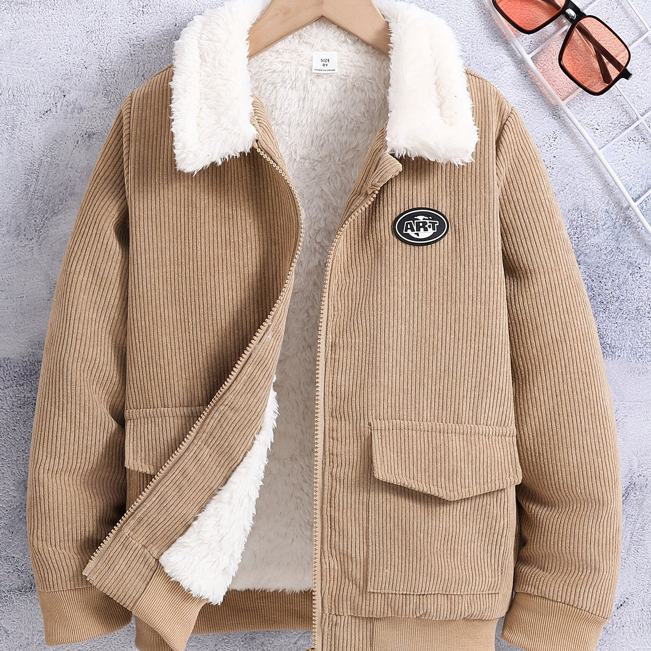 Boys' Heavy-Duty Winter Jacket - Thick Insulated Coat with Zippered Pockets, Beige/ Tan Outerwear for Cold Weather, School, Playdates & Family Outings - Non-Stretch Fabric, Easy-Care Casual Outer Jacket for Teen Boys & Youth,