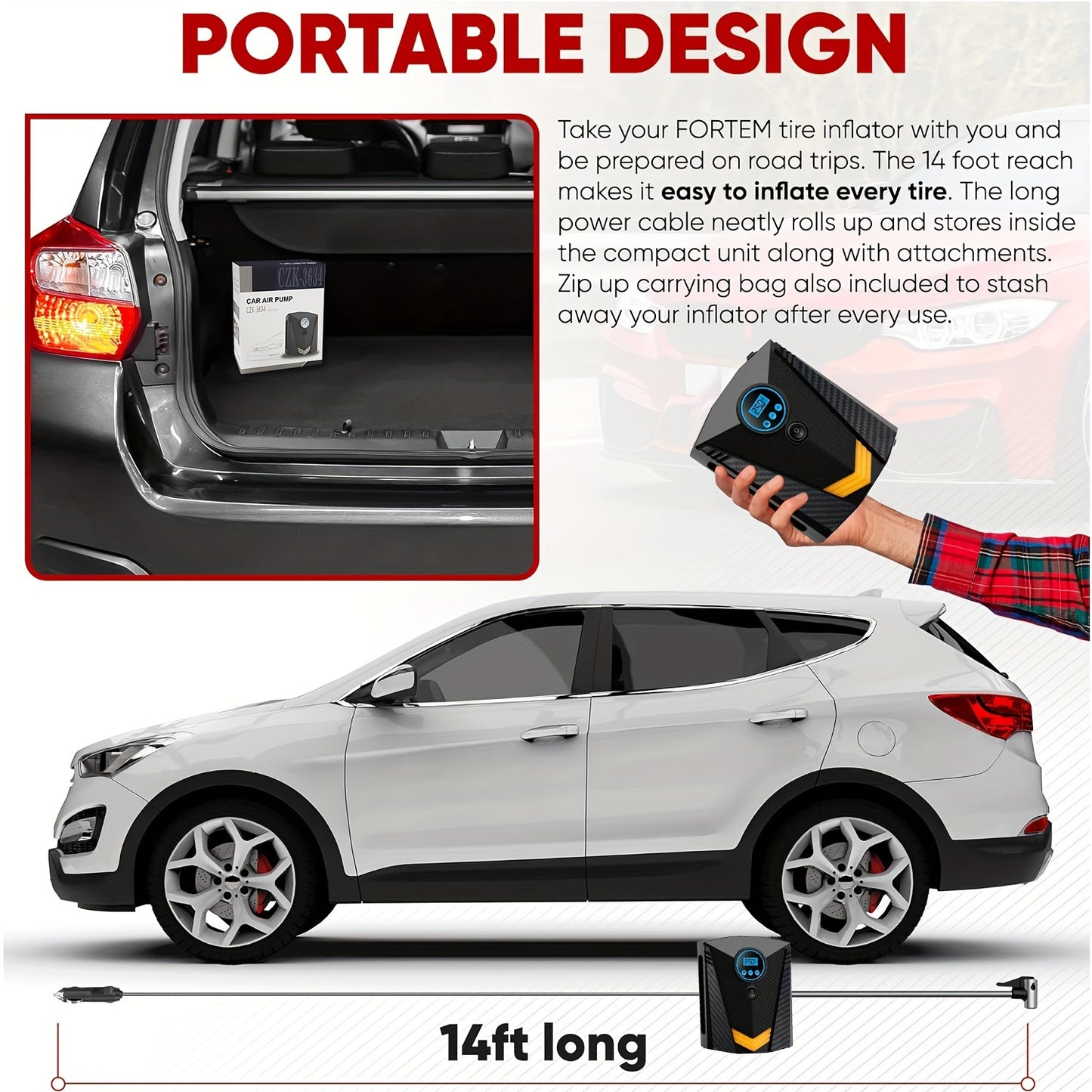 Tire Inflator Air Compressor 12V DC Portable Air Compressor Car Accessories Auto Tire Pump 100PSI With LED Light Digital Air Pump For Car Tires Bicycles Other Inflatables