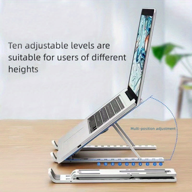 Ten Levels Adjustable Laptop Stand Single Fork Folding Lift Cooling Base Desktop Tablet Portable Bracket Compatible With All Notebook ABS Material