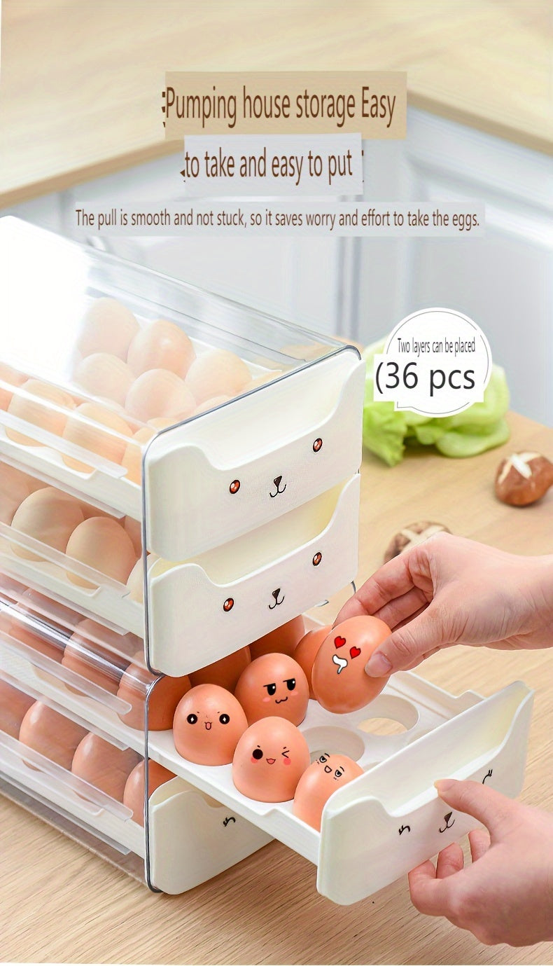 Transparent 1pc 18/36 Slot Drawers Egg Holder - Stackable Plastic Organizer with Cute Cat Design, Ideal for Kitchen Storage, Kitchen Storage Solution|Playful Design|Stackable Organizer, Egg Holder Organizer, Kitchen Drawer Or