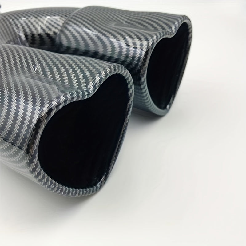 Double Outlet Exhaust Pipe Tube - Heart Shape Style Stainless Steel Carbon Fiber Rear Exhaust Tips with Tail Pipe for Car Accessories