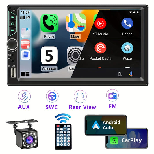 7 Inch Double Din Car Stereo Android Auto Carplay Car Radio HD Touch Screen Car Video Player With Rear View Camera Mirror Link Voice Control GPS Navigation FM/USB/TF/AUX Input, Car Accessories