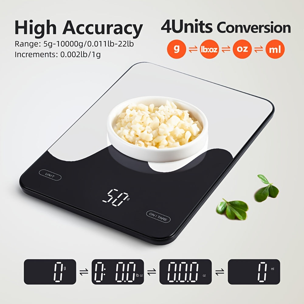 1pc Smart Digital Food Scale with Nutritional Calculator - USB Rechargeable, Grams & Ounces, Ideal for Weight Loss, Keto, Macro, Calorie Tracking, Baking & Meal Prep, 0.1oz/22lb, Diet Management Tool | Modern Kitchen Scale |