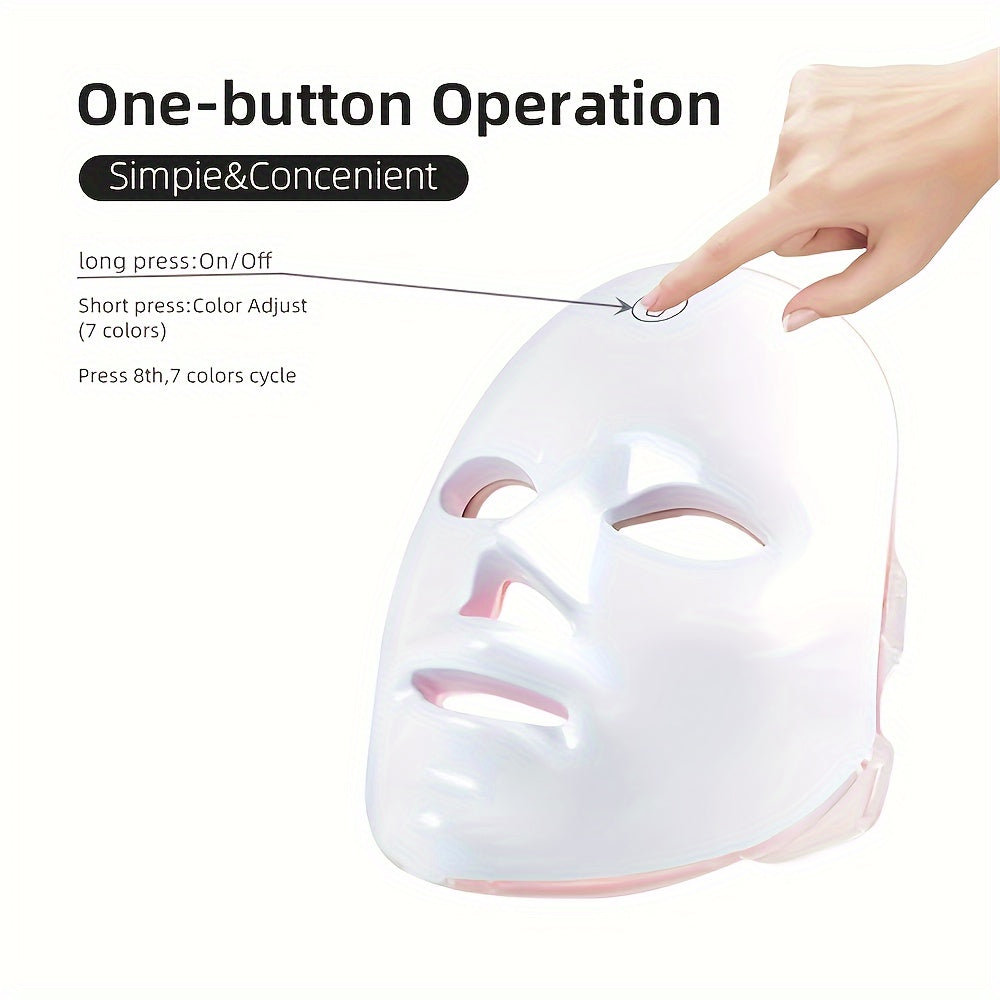 7-Color LED Facial Mask For Home Beauty Device, One-Button Operation With Adjustable Colors, Skin Care Device For Home Use