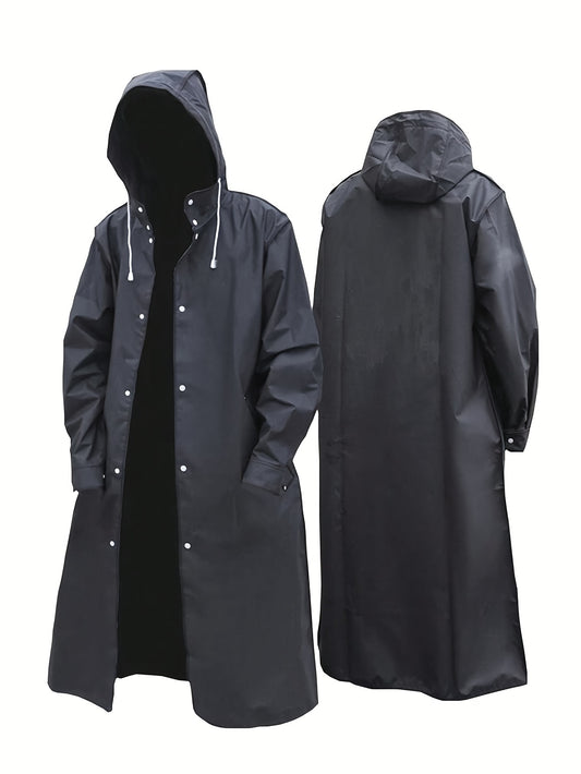 Unisex Hooded Raincoat, Casual Button Up Rain Poncho For Outdoor Raining Days