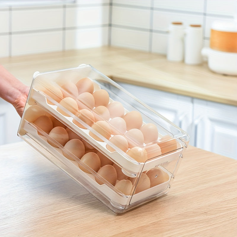 Transparent 1pc 18/36 Slot Drawers Egg Holder - Stackable Plastic Organizer with Cute Cat Design, Ideal for Kitchen Storage, Kitchen Storage Solution|Playful Design|Stackable Organizer, Egg Holder Organizer, Kitchen Drawer Or
