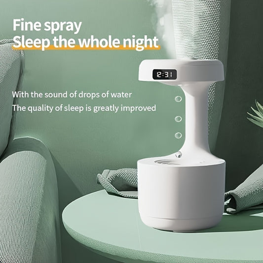 Anti Gravity Humidifier with LED Clock Display, Ultrasonic Water Drip Humidifier, Cool Mist Aromatherapy Diffuser, Floating Water Droplet Humidifier, Rain Cloud Diffuser, Levitating Water Drop