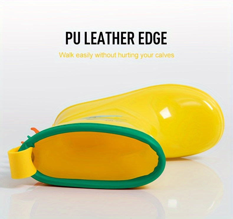 GentleChild Youngsters' Dinosaur Rain Boots - Waterproof, Anti-Slip, Mid-Calf Blue PVC Rain Shoes for Boys & Girls, Ages 1-8, with Cute Cartoon Design & Spikes for Enhanced Grip