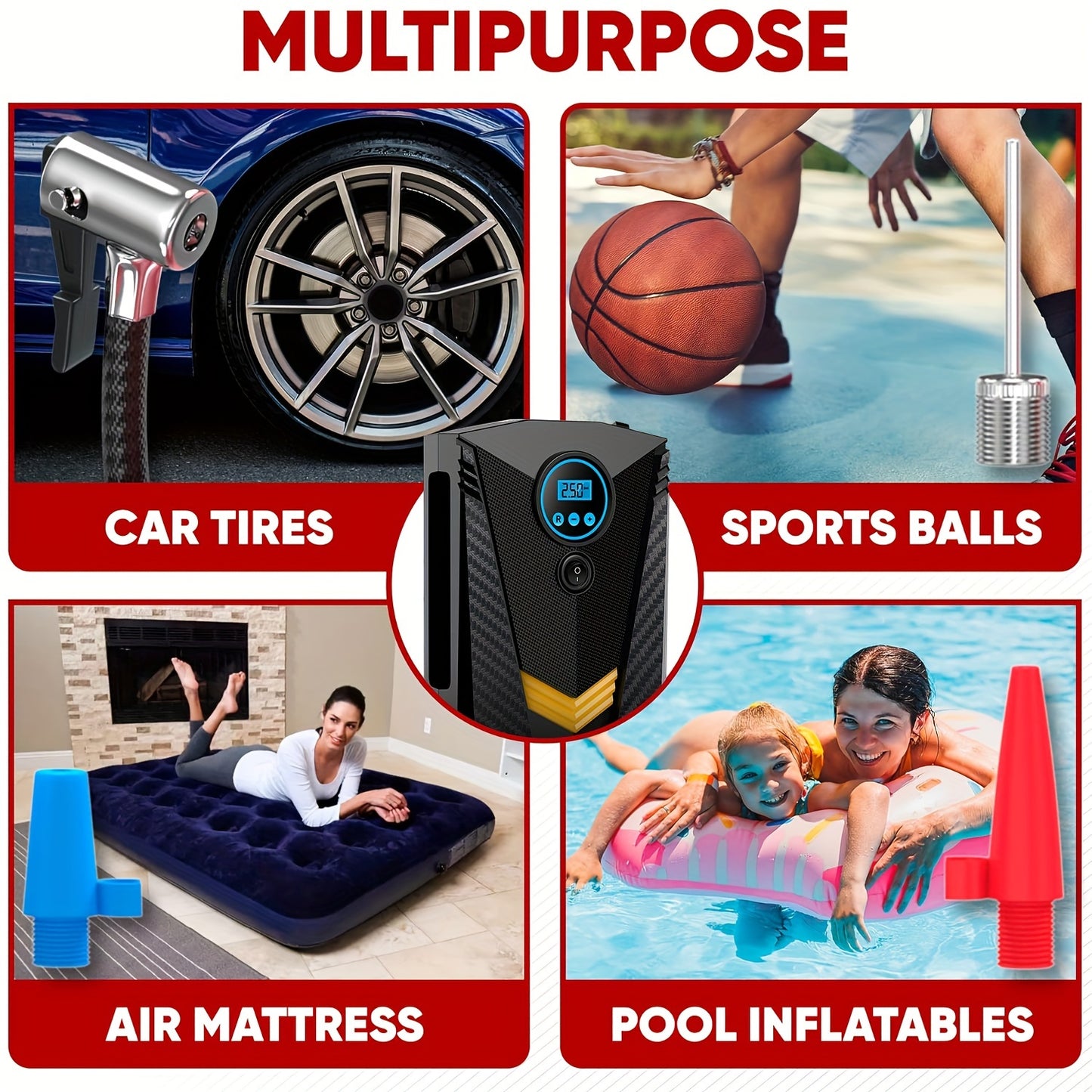 Tire Inflator Air Compressor 12V DC Portable Air Compressor Car Accessories Auto Tire Pump 100PSI With LED Light Digital Air Pump For Car Tires Bicycles Other Inflatables