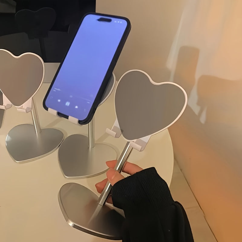 Adjustable Phone Stand, 1 Pack, Heart-Shaped Multi-Function Desktop Mobile Holder for Streaming and Video Calls, Durable Other Material, Gift for Family and Friends