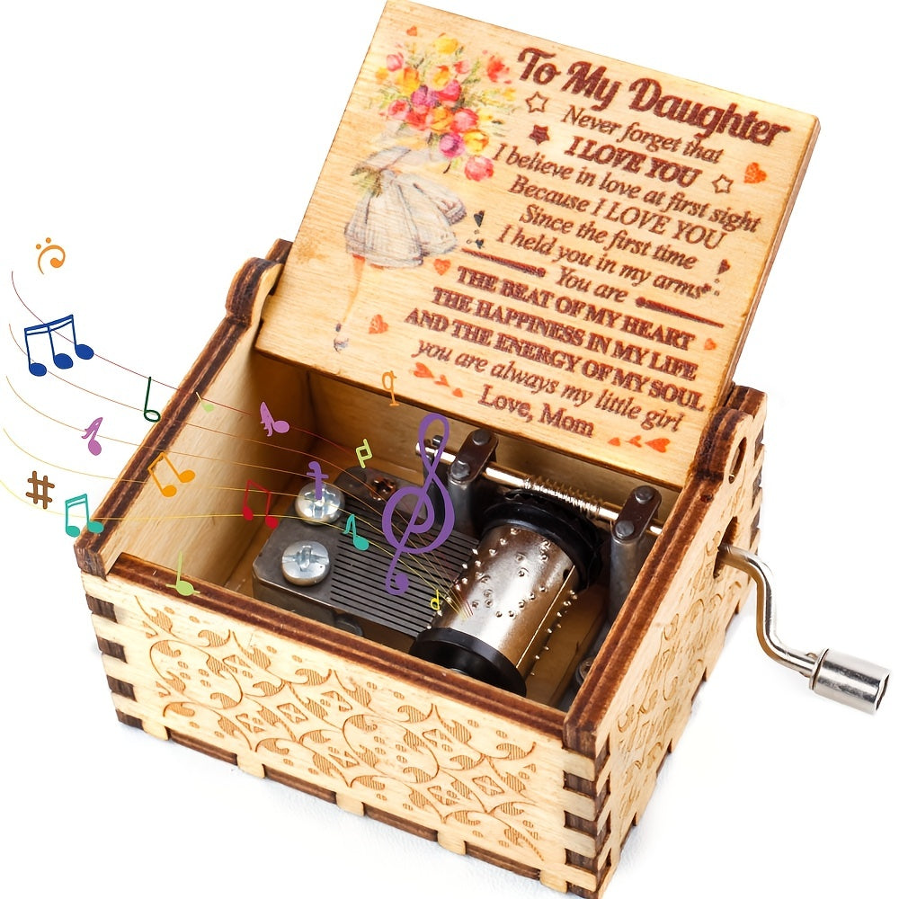 1PC Engraved Wooden Musical Box - Personalized Mom to Daughter Gift - Colorful, Laser-Crafted Art with You Are My Sunshine Tune - Perfect for Birthday, Mothers Day, Thanksgiving