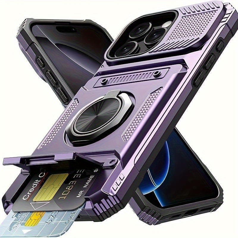 Shockproof Cellphone Case with Card Slot, Phone Protector Cover, Phone Accessories Compatible with iPhone 11 12 13 14 15 16 Pro Max