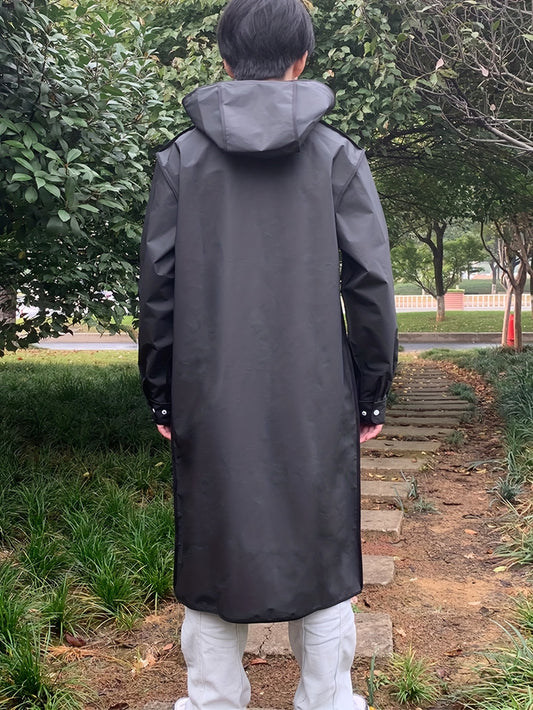 Unisex Hooded Raincoat, Casual Button Up Rain Poncho For Outdoor Raining Days