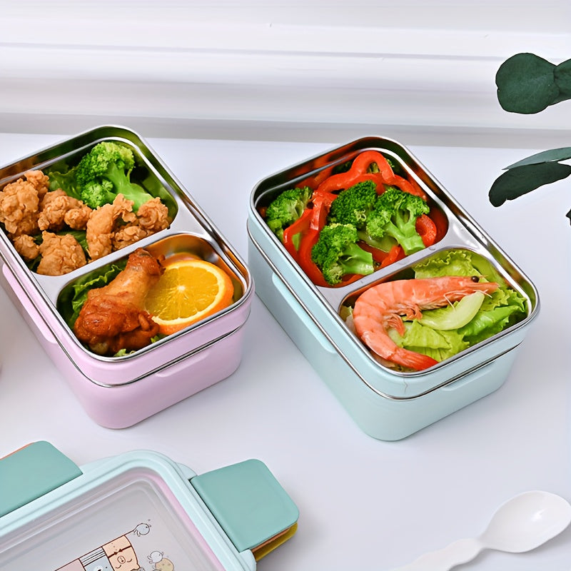1pc Programmable Stainless Steel Lunch Box with Grids, Leakproof Bento Container, Dishwasher Safe, Rectangle Food Storage for Office, School, Canteen, Home Kitchen - No Electricity Needed,Back to School