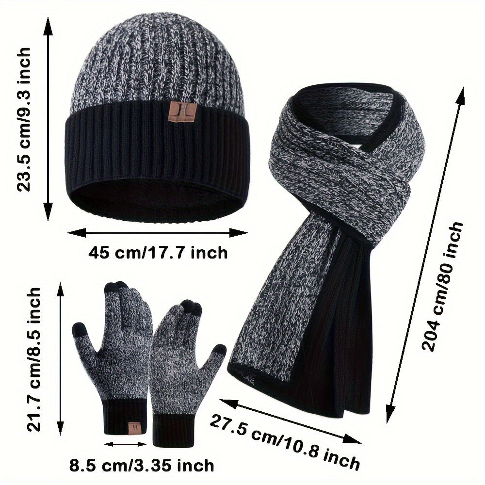 3pcs Winter Hats Scarf for Men with Touchscreen Gloves Warm Men'S Scaves and Beanie Hat Themal Gloves Set