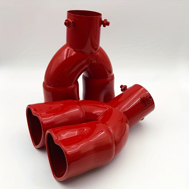 Double Outlet Exhaust Pipe Tube - Heart Shape Style Stainless Steel Carbon Fiber Rear Exhaust Tips with Tail Pipe for Car Accessories