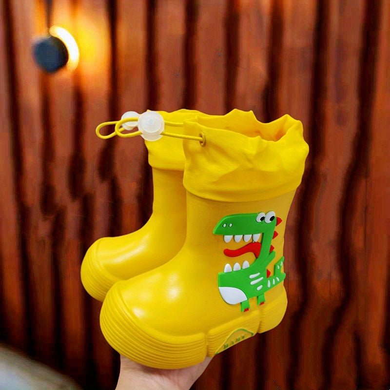 JIAGEYA Boys Girls EVA Drawstring Rain Boots, Cartoon Dinosaur Design Waterproof Soft Sole Anti Slip High Top Shoes For Rainy Weather