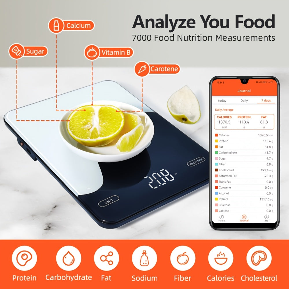 1pc Smart Digital Food Scale with Nutritional Calculator - USB Rechargeable, Grams & Ounces, Ideal for Weight Loss, Keto, Macro, Calorie Tracking, Baking & Meal Prep, 0.1oz/22lb, Diet Management Tool | Modern Kitchen Scale |