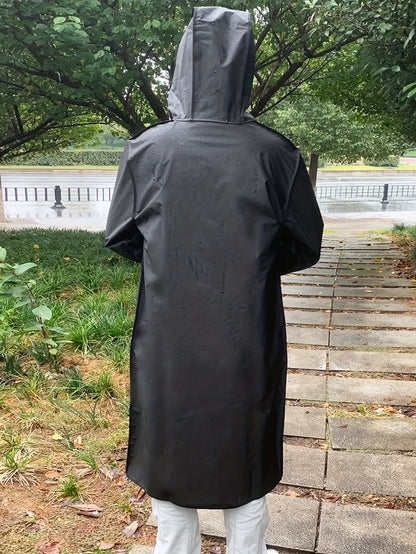 Unisex Hooded Raincoat, Casual Button Up Rain Poncho For Outdoor Raining Days