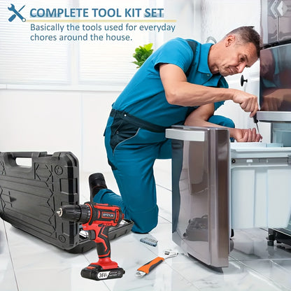 [Cordless Power Drill] 128Pcs 36V Cordless Power Drill Set, Electric Drill Set with 2 Battery - Household Tools Set, Cordless Impact Wrench, Hand Tool Set Kit, Ratcheting Screwdriver Set, Cordless Electric Screwdriver Kit, Ea