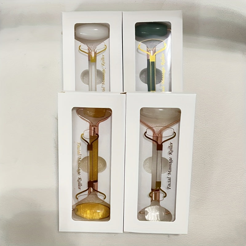 1pc Facial Beauty Massage Roller Faux Jade Roller Massager, Double Head Massage Eye Roller Facial Beauty Roller Skin Care Tools For Face Eye Neck Skin Care