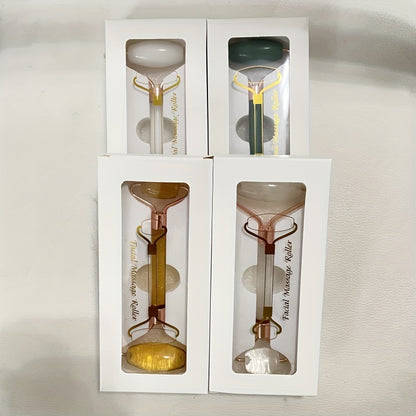 1pc Facial Beauty Massage Roller Faux Jade Roller Massager, Double Head Massage Eye Roller Facial Beauty Roller Skin Care Tools For Face Eye Neck Skin Care