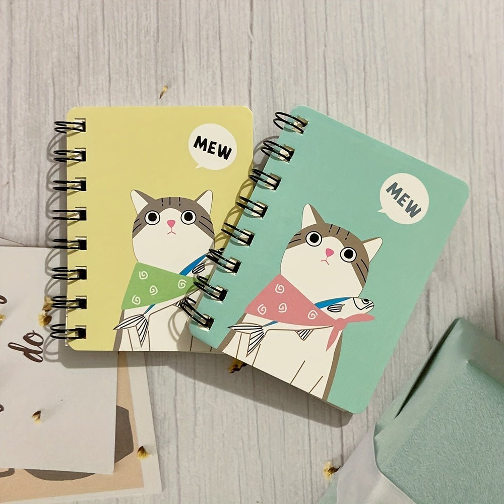 1pc 80 Sheets Small Cartoon Cat Style Notepad Notebook - Spiral Notebook with Lined Pages for Writing, Cute Funny Design - Perfect for School, Office, or Personal Use