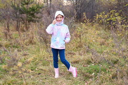 Vibrant Gradient Rain Jacket for Kids - Waterproof, Lightweight, Fleece Lined, Hooded, Windbreaker Coat with Removable Hood for Girls - Perfect for Outdoor Play and School Days