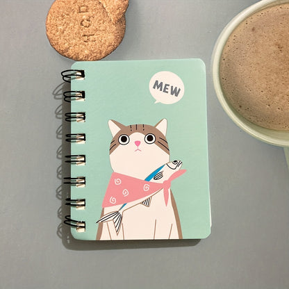 1pc 80 Sheets Small Cartoon Cat Style Notepad Notebook - Spiral Notebook with Lined Pages for Writing, Cute Funny Design - Perfect for School, Office, or Personal Use