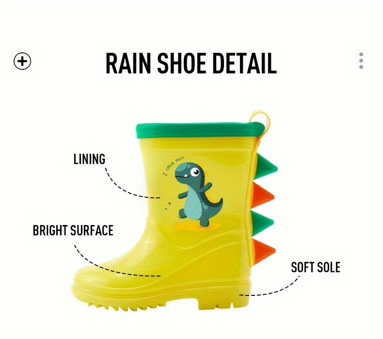 GentleChild Youngsters' Dinosaur Rain Boots - Waterproof, Anti-Slip, Mid-Calf Blue PVC Rain Shoes for Boys & Girls, Ages 1-8, with Cute Cartoon Design & Spikes for Enhanced Grip