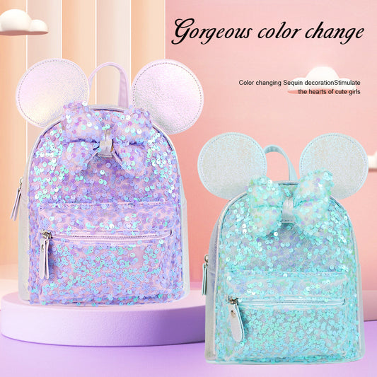 1pc Colorful Sequin Bow Backpack - Attractive Cute Backpack for Gift, Ideal Choice for School, Travel, and Daily Use