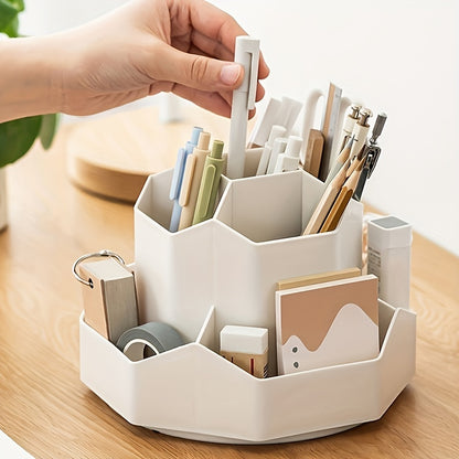 1pc Multi-functional Rotatable Desktop Organizer, Pen Holder, Bedroom Office Stationery Storage Box, Desktop Cosmetics Storage Box, Makeup Organizer, Rotatable Pen Holder