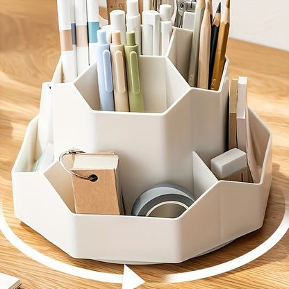 1pc Multi-functional Rotatable Desktop Organizer, Pen Holder, Bedroom Office Stationery Storage Box, Desktop Cosmetics Storage Box, Makeup Organizer, Rotatable Pen Holder