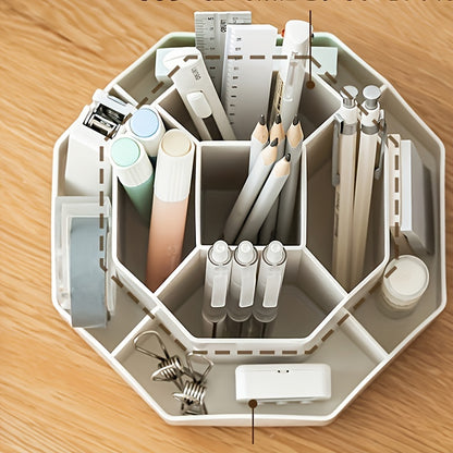 1pc Multi-functional Rotatable Desktop Organizer, Pen Holder, Bedroom Office Stationery Storage Box, Desktop Cosmetics Storage Box, Makeup Organizer, Rotatable Pen Holder