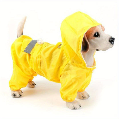 Dog Raincoat, Puppy Pet Clothes, Dog Rain Jumpsuit, Hooded Reflective Warning Costume For Dogs