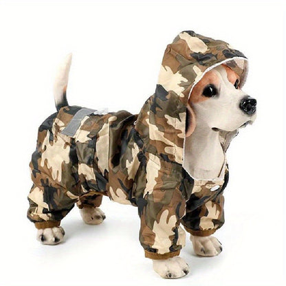 Dog Raincoat, Puppy Pet Clothes, Dog Rain Jumpsuit, Hooded Reflective Warning Costume For Dogs