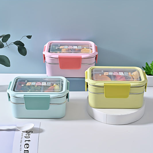 1pc Programmable Stainless Steel Lunch Box with Grids, Leakproof Bento Container, Dishwasher Safe, Rectangle Food Storage for Office, School, Canteen, Home Kitchen - No Electricity Needed,Back to School