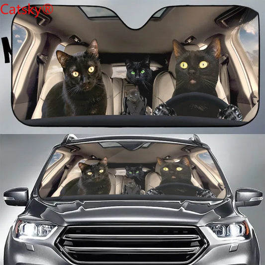 Cool Cat Family Car Sun Shade Camping Car Accessories Gift Decor Custom Car Gift