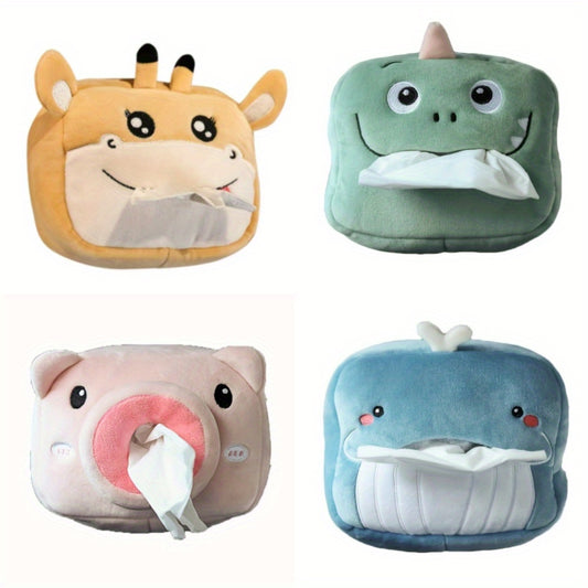 Cute Plush Animal Car Tissue Box Holder - Portable, Multi-Functional Drawer Design For Women'S Vehicles Cute Car Accessories For Women Tissue Box Holder Car