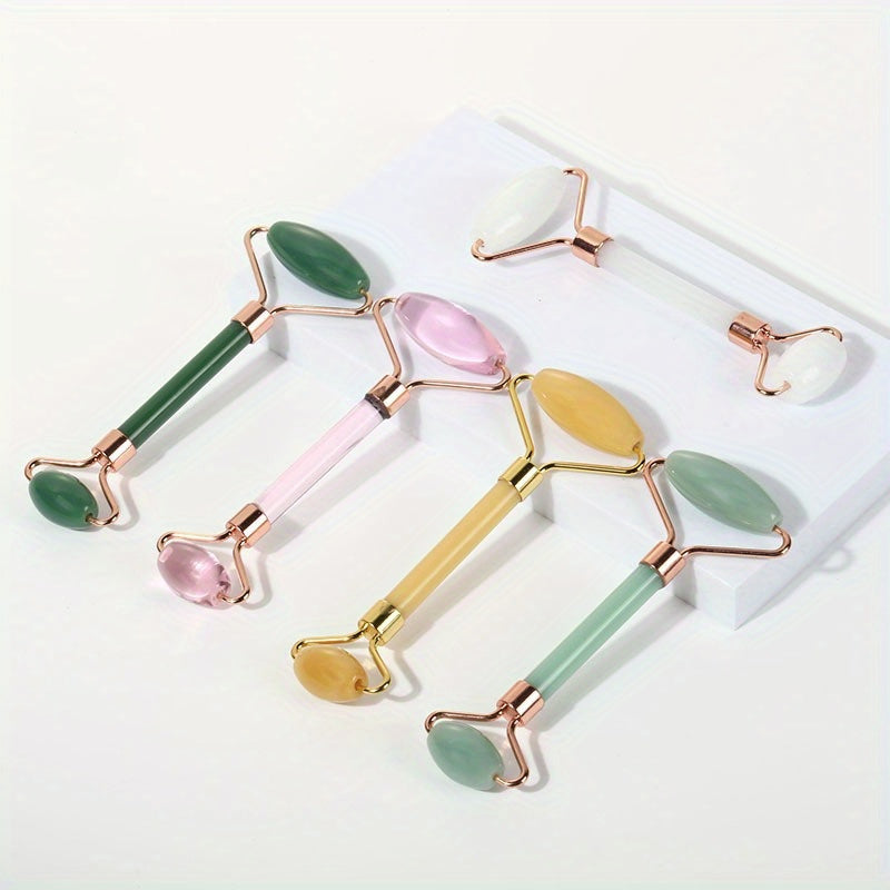 1pc Facial Beauty Massage Roller Faux Jade Roller Massager, Double Head Massage Eye Roller Facial Beauty Roller Skin Care Tools For Face Eye Neck Skin Care