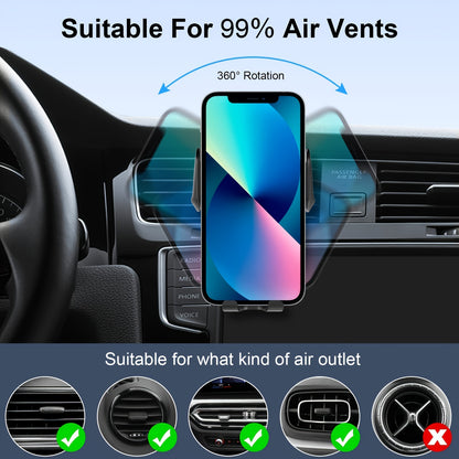 Smart Wireless Car Charger Vent Mount - 15W Fast Charging, Auto Clamping, Adjustable Phone Holder with Air Vent Clip - Convenient and Safe Driving Accessory