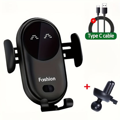 Smart Wireless Car Charger Vent Mount - 15W Fast Charging, Auto Clamping, Adjustable Phone Holder with Air Vent Clip - Convenient and Safe Driving Accessory