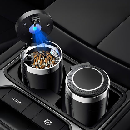 [LED Car Ashtray Set] Automatic Guide Rail LED Car Ashtray Set (1pc Ashtray + 1pc Brush) - Detachable Cleaning Brush, Compact Design, Easy to Install, Car Accessories | Ashtray for Car | Ash Tray for Car