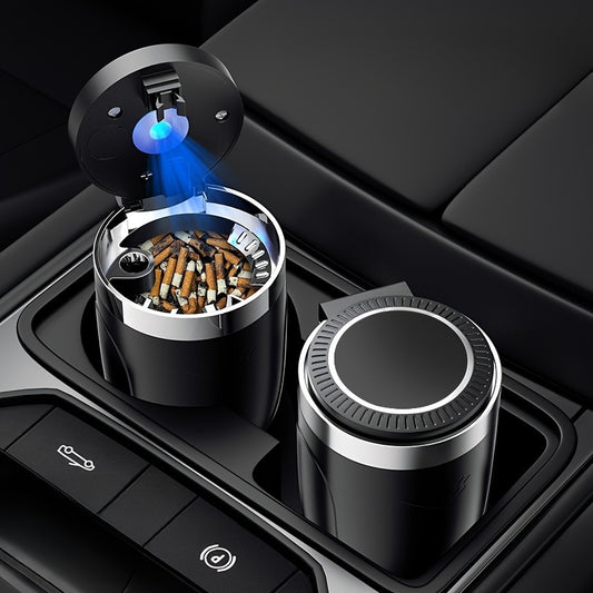 [LED Car Ashtray Set] Automatic Guide Rail LED Car Ashtray Set (1pc Ashtray + 1pc Brush) - Detachable Cleaning Brush, Compact Design, Easy to Install, Car Accessories | Ashtray for Car | Ash Tray for Car