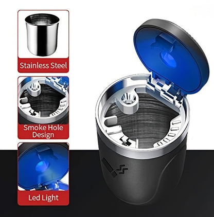 [LED Car Ashtray Set] Automatic Guide Rail LED Car Ashtray Set (1pc Ashtray + 1pc Brush) - Detachable Cleaning Brush, Compact Design, Easy to Install, Car Accessories | Ashtray for Car | Ash Tray for Car