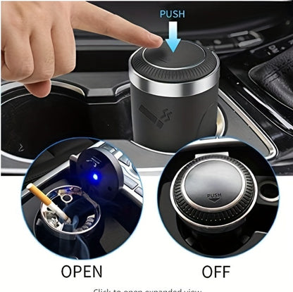 [LED Car Ashtray Set] Automatic Guide Rail LED Car Ashtray Set (1pc Ashtray + 1pc Brush) - Detachable Cleaning Brush, Compact Design, Easy to Install, Car Accessories | Ashtray for Car | Ash Tray for Car