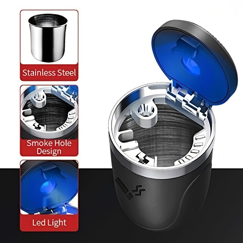 [LED Car Ashtray Set] Automatic Guide Rail LED Car Ashtray Set (1pc Ashtray + 1pc Brush) - Detachable Cleaning Brush, Compact Design, Easy to Install, Car Accessories | Ashtray for Car | Ash Tray for Car