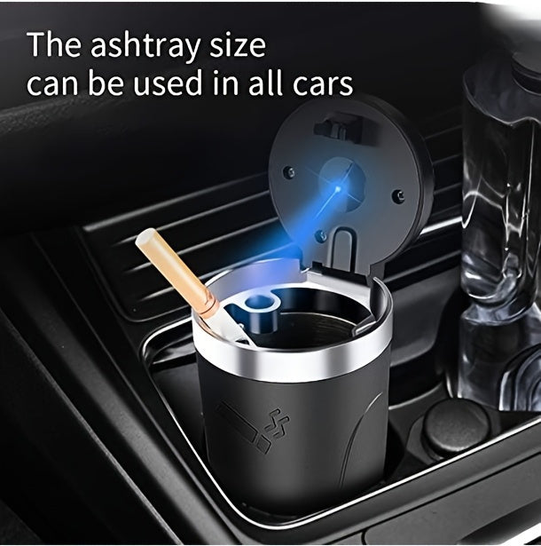 [LED Car Ashtray Set] Automatic Guide Rail LED Car Ashtray Set (1pc Ashtray + 1pc Brush) - Detachable Cleaning Brush, Compact Design, Easy to Install, Car Accessories | Ashtray for Car | Ash Tray for Car