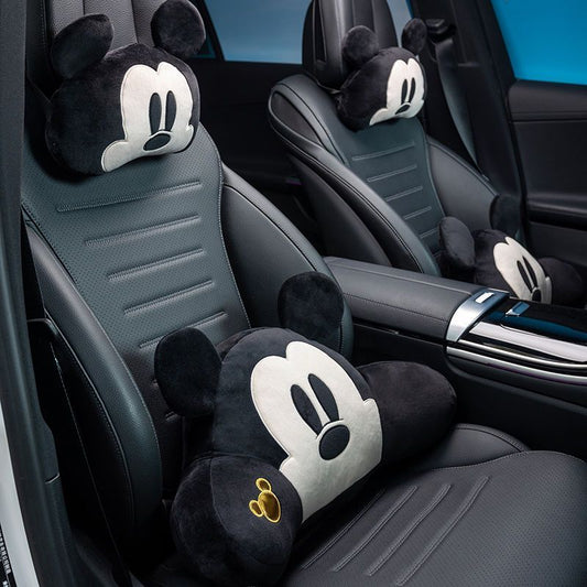 Authorized Cartoon Mouse Car Seat Cushions with Polyester Fiber - Comfort Lumbar Support and Headrest Pillow Set for Soothing Travel Experience, Universal Fit for Girls Lady Car Accessories